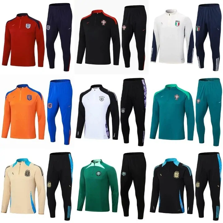 Football training tops and matching track pants in club colours
