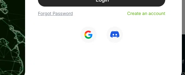 Bottom of the CSSBuy login panel with Forgot Password and Create an account links above round Google and Discord sign-in buttons